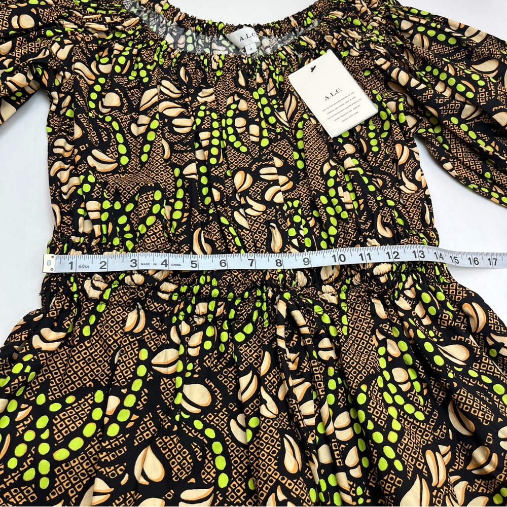 A.L.C. Maya Printed Mini Puffed-Sleeve Dress Womens Size 10 Brown Pockets‎ NEW - Picture 8 of 15